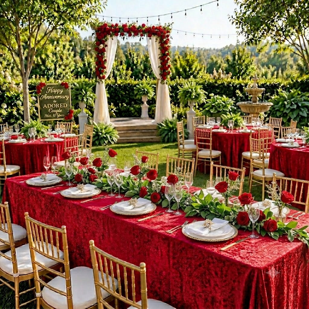 90"x156" Seamless Rectangular Ice Crushed Velvet (200 GSM) Tablecloth - Red (1pc)