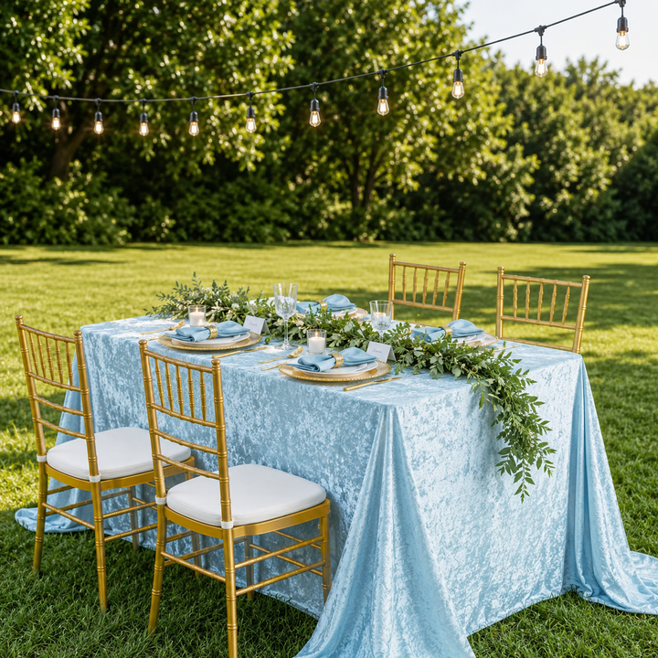 90"x132" Seamless Rectangular Ice Crushed Velvet (200 GSM) Tablecloth - Baby Blue (1pc)