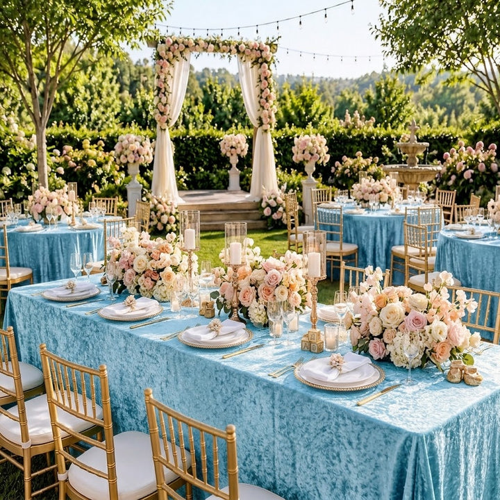 90"x132" Seamless Rectangular Ice Crushed Velvet (200 GSM) Tablecloth - Baby Blue (1pc)