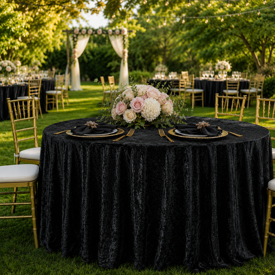 120" Round Ice Crushed Velvet (200 GSM) Tablecloth - Black (1pc)