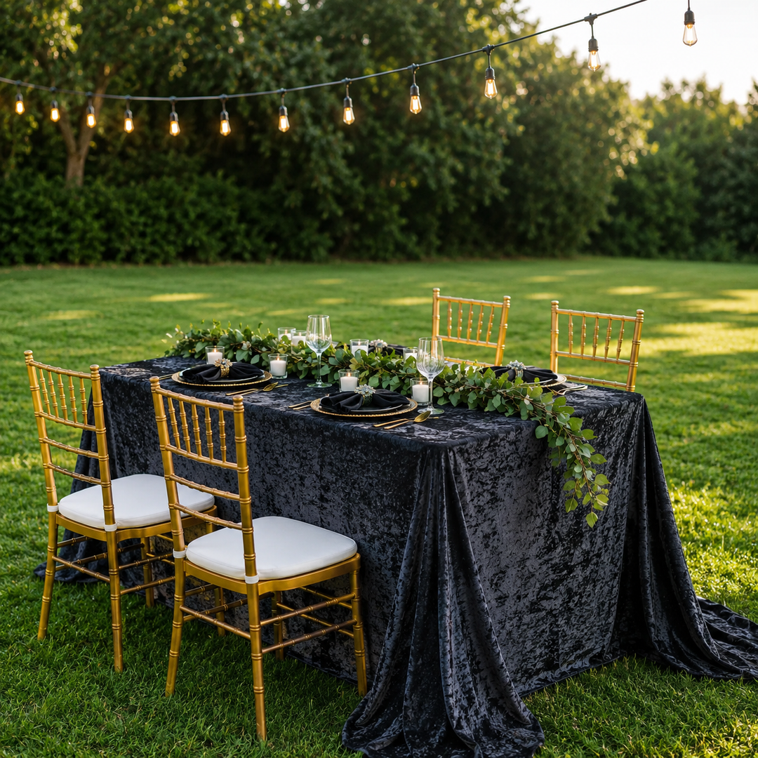 90"x132" Seamless Rectangular Ice Crushed Velvet (200 GSM) Tablecloth - Black (1pc)