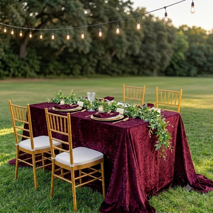 90"x132" Seamless Rectangular Ice Crushed Velvet (200 GSM) Tablecloth - Burgundy (1pc)