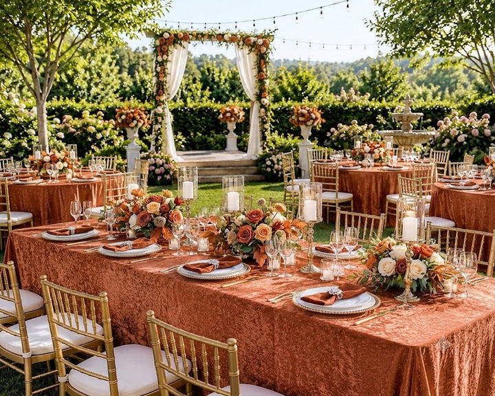 90"x132" Seamless Rectangular Ice Crushed Velvet (200 GSM) Tablecloth - Copper (1pc)