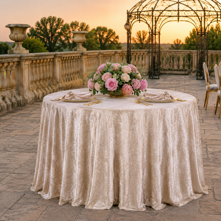 120" Round Ice Crushed Velvet (200 GSM) Tablecloth - Champagne (1pc)