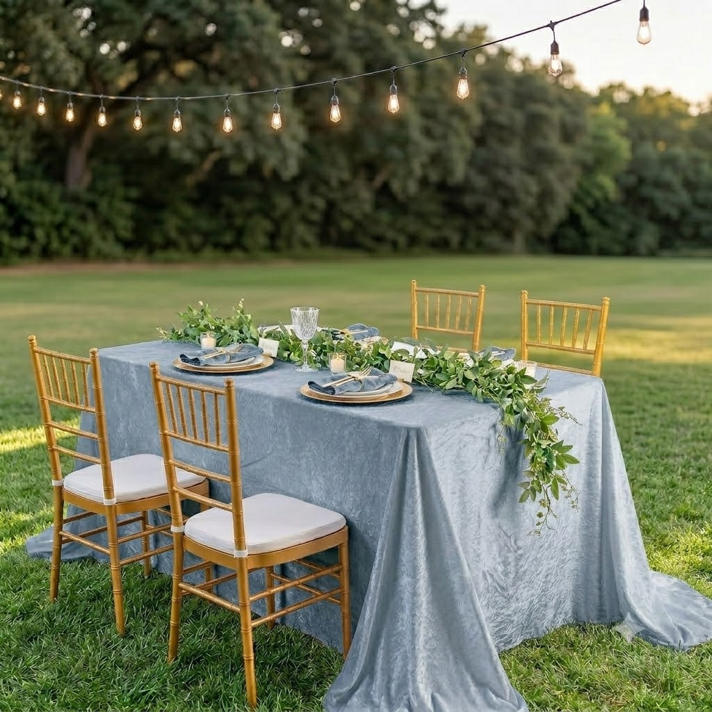 90"x132" Seamless Rectangular Ice Crushed Velvet (200 GSM) Tablecloth - Dusty Blue (1pc)