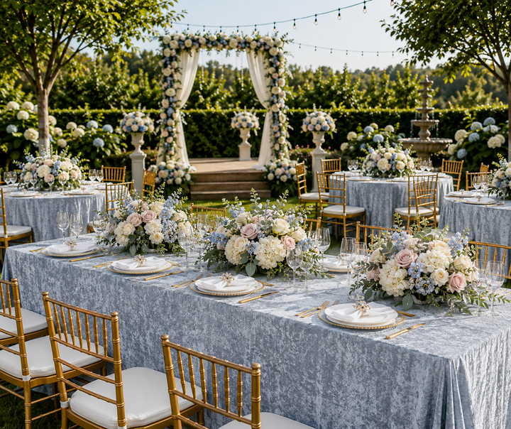 90"x132" Seamless Rectangular Ice Crushed Velvet (200 GSM) Tablecloth - Dusty Blue (1pc)