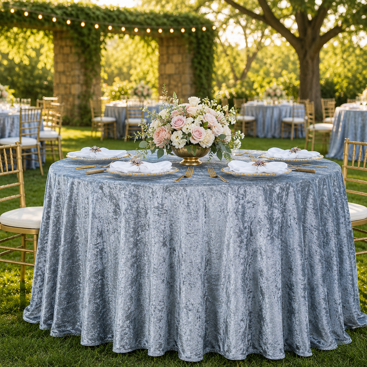 132" Round Ice Crushed Velvet (200 GSM) Tablecloth - Dusty Blue (1pc)
