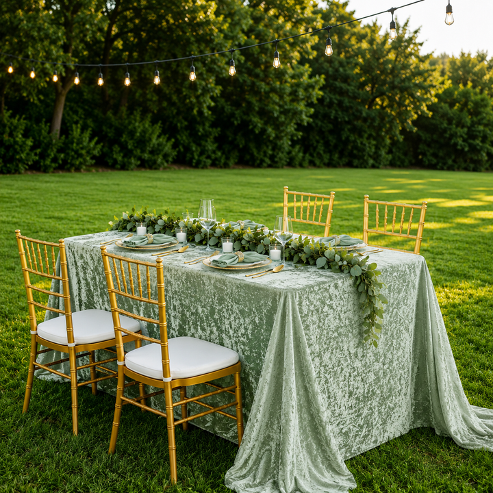 90"x132" Seamless Rectangular Ice Crushed Velvet (200 GSM) Tablecloth - Dusty Sage (1pc)