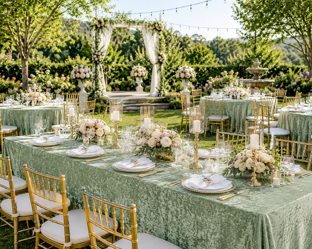 90"x132" Seamless Rectangular Ice Crushed Velvet (200 GSM) Tablecloth - Dusty Sage (1pc)