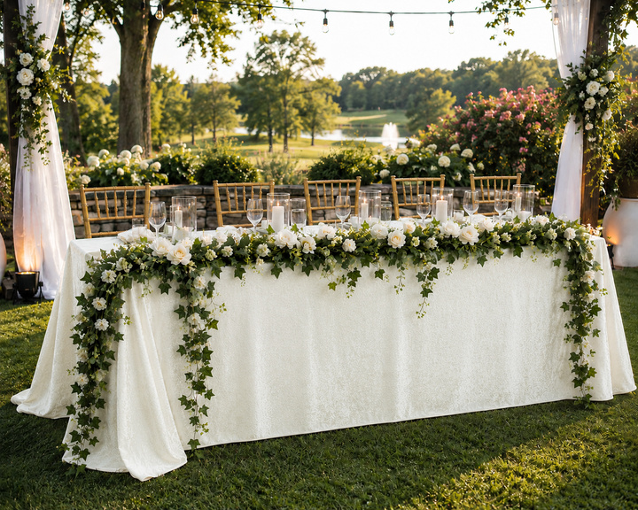 90"x132" Seamless Rectangular Ice Crushed Velvet (200 GSM) Tablecloth - Ivory (1pc)