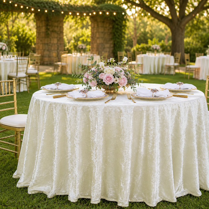 132" Round Ice Crushed Velvet (200 GSM) Tablecloth - Ivory (1pc)
