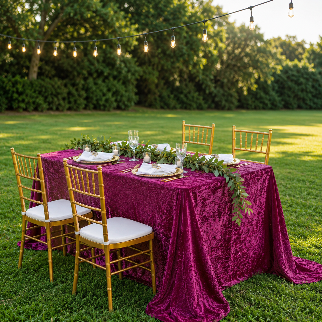 90"x132" Seamless Rectangular Ice Crushed Velvet (200 GSM) Tablecloth - Magenta/Azalea (1pc)
