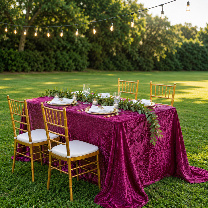 90"x132" Seamless Rectangular Ice Crushed Velvet (200 GSM) Tablecloth - Magenta/Azalea (1pc)