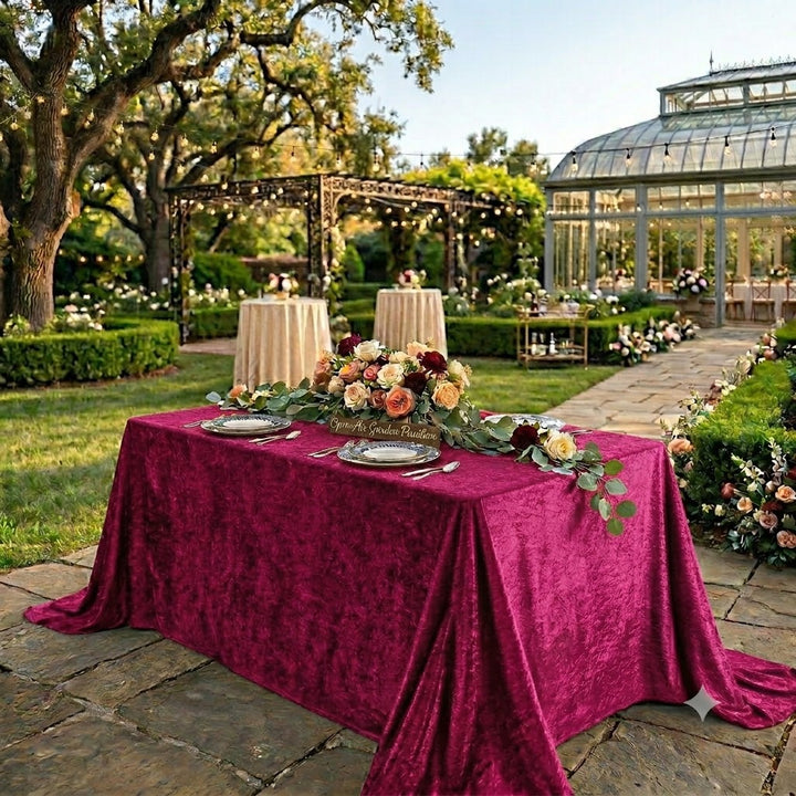 90"x132" Seamless Rectangular Ice Crushed Velvet (200 GSM) Tablecloth - Magenta/Azalea (1pc)