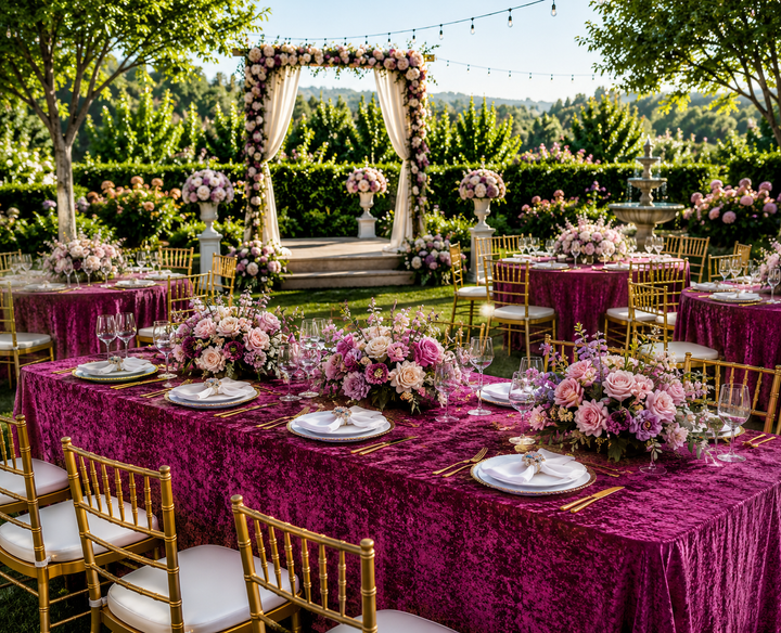 90"x132" Seamless Rectangular Ice Crushed Velvet (200 GSM) Tablecloth - Magenta/Azalea (1pc)
