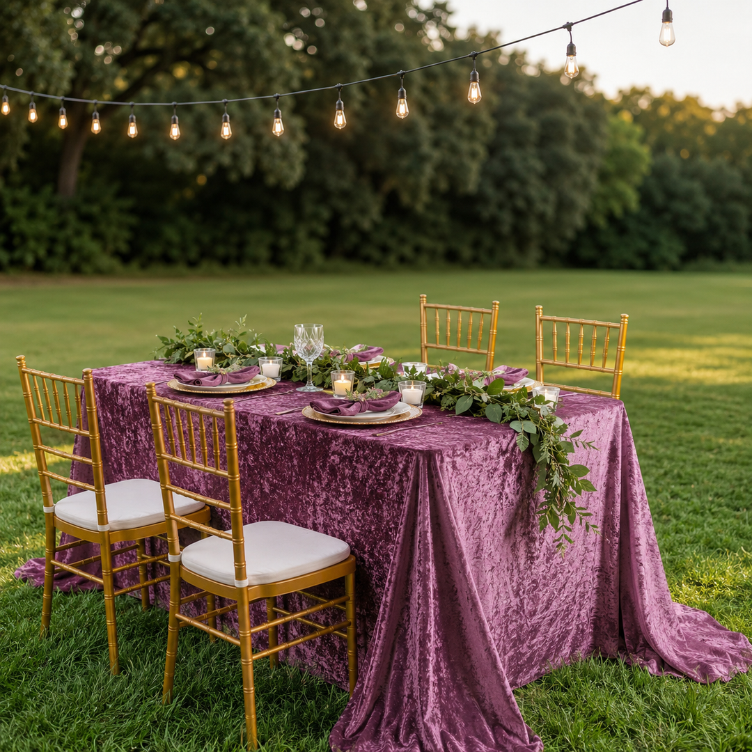 90"x132" Seamless Rectangular Ice Crushed Velvet (200 GSM) Tablecloth - Mauve (1pc)