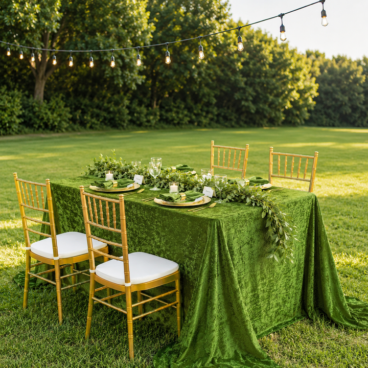 90"x156" Seamless Rectangular Ice Crushed Velvet (200 GSM) Tablecloth - Moss Green/Olive Green (1pc)