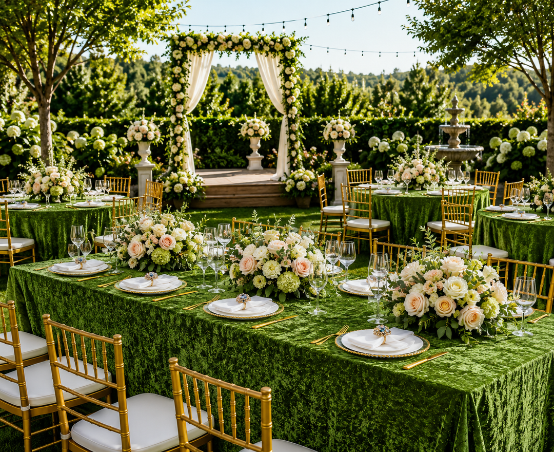 90"x156" Seamless Rectangular Ice Crushed Velvet (200 GSM) Tablecloth - Moss Green/Olive Green (1pc)