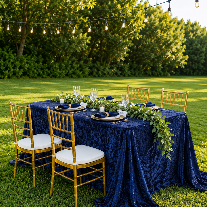 90"x156" Seamless Rectangular Ice Crushed Velvet (200 GSM) Tablecloth - Navy Blue (1pc)