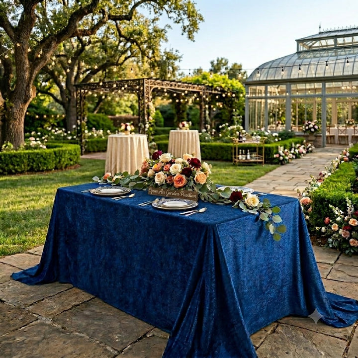 90"x156" Seamless Rectangular Ice Crushed Velvet (200 GSM) Tablecloth - Navy Blue (1pc)