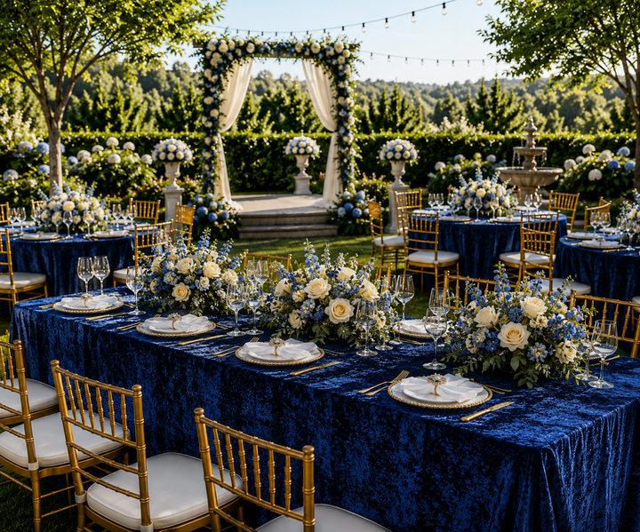 90"x156" Seamless Rectangular Ice Crushed Velvet (200 GSM) Tablecloth - Navy Blue (1pc)