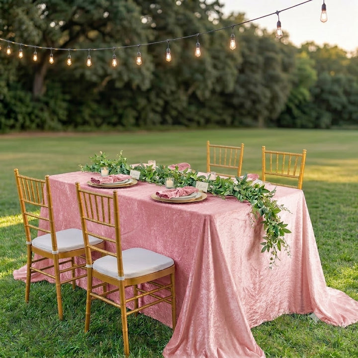 90"x132" Seamless Rectangular Ice Crushed Velvet (200 GSM) Tablecloth - Pink (1pc)