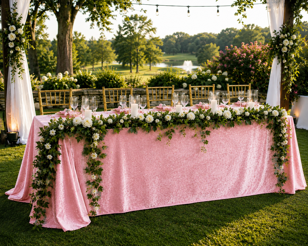 90"x132" Seamless Rectangular Ice Crushed Velvet (200 GSM) Tablecloth - Pink (1pc)