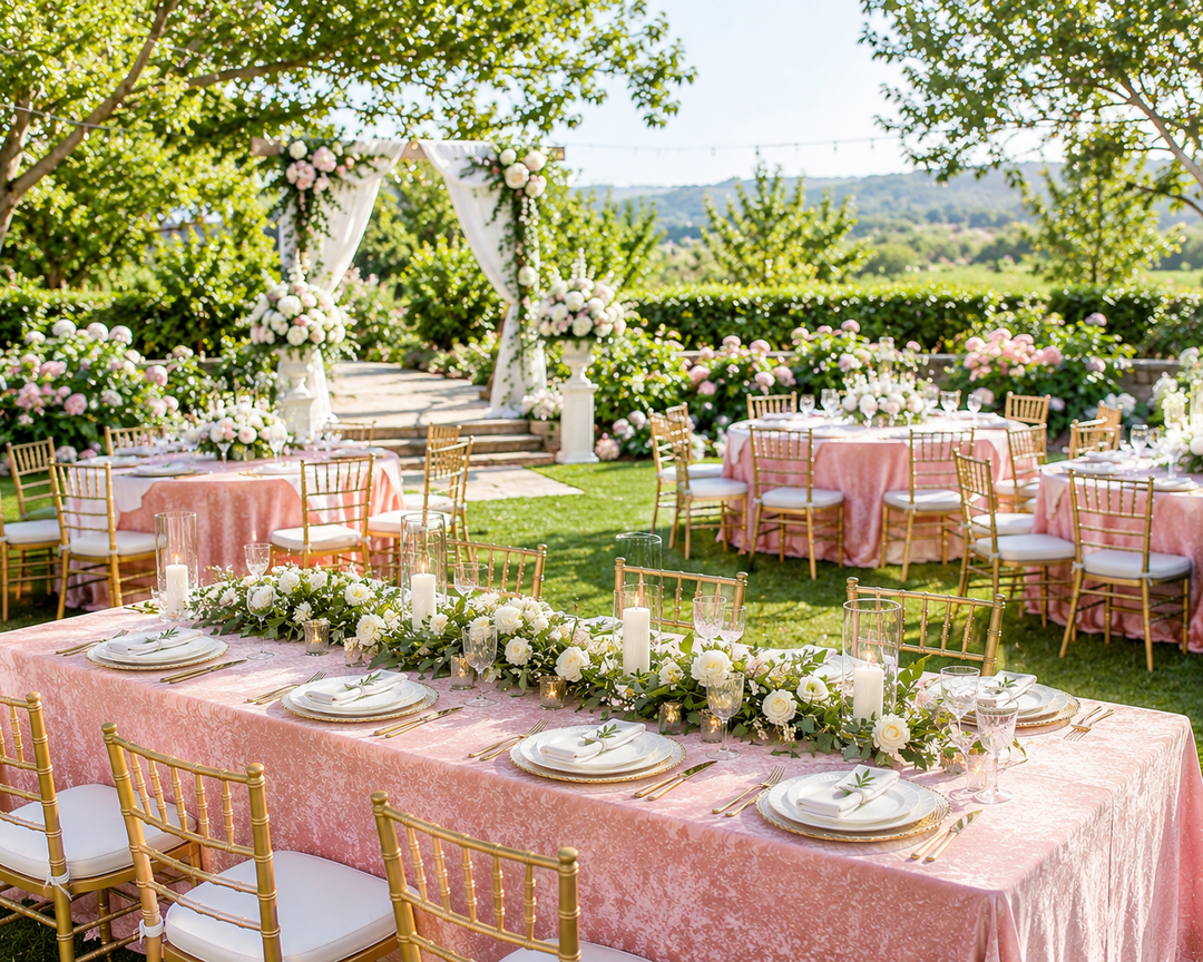 90"x156" Seamless Rectangular Ice Crushed Velvet (200 GSM) Tablecloth - Pink (1pc)