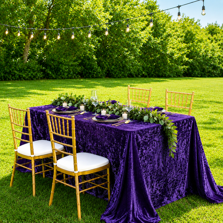90"x132" Seamless Rectangular Ice Crushed Velvet (200 GSM) Tablecloth - Regency Purple (1pc)