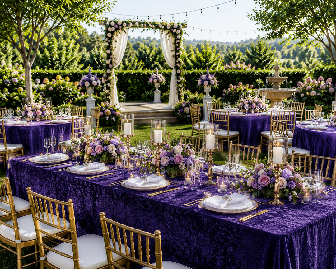 90"x132" Seamless Rectangular Ice Crushed Velvet (200 GSM) Tablecloth - Regency Purple (1pc)