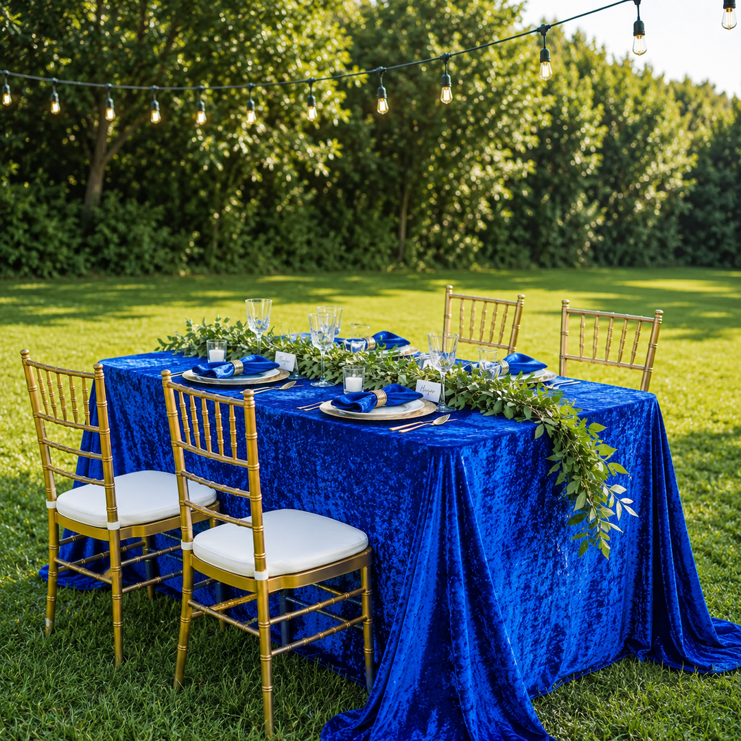 90"x132" Seamless Rectangular Ice Crushed Velvet (200 GSM) Tablecloth - Royal Blue (1pc)