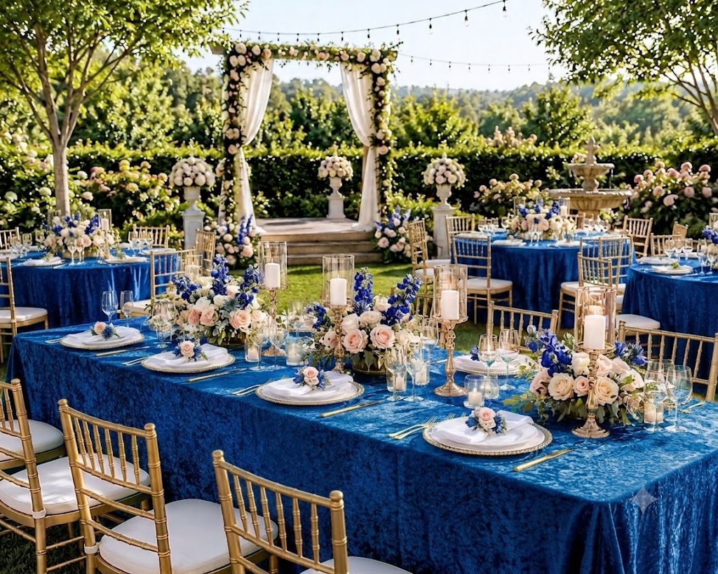90"x132" Seamless Rectangular Ice Crushed Velvet (200 GSM) Tablecloth - Royal Blue (1pc)
