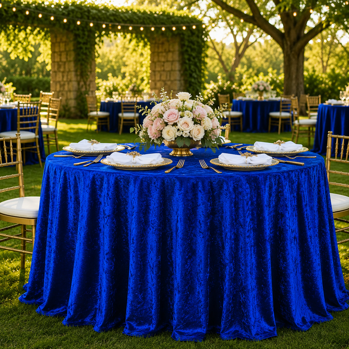 120" Round Ice Crushed Velvet (200 GSM) Tablecloth - Royal Blue (1pc)