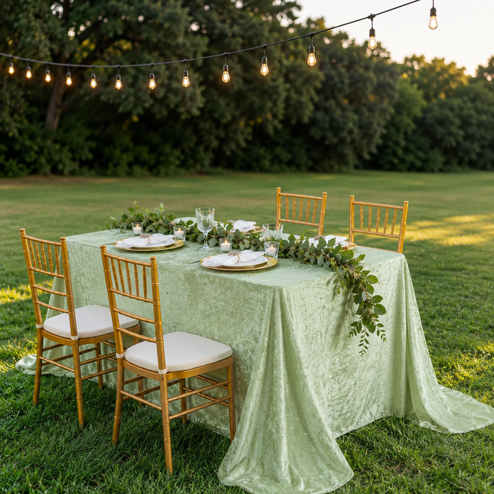 90"x132" Seamless Rectangular Ice Crushed Velvet (200 GSM) Tablecloth - Sage Green (1pc)