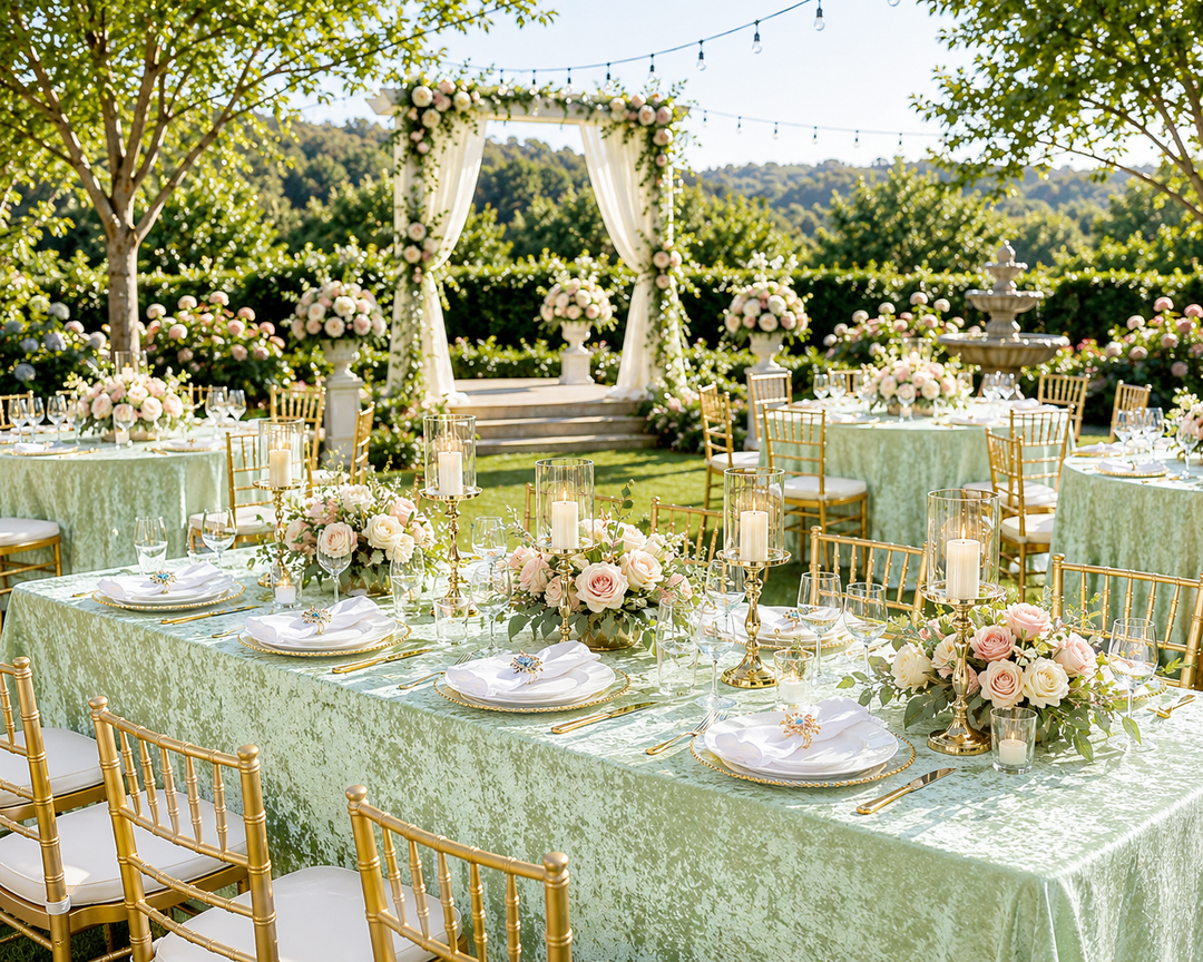 90"x132" Seamless Rectangular Ice Crushed Velvet (200 GSM) Tablecloth - Sage Green (1pc)