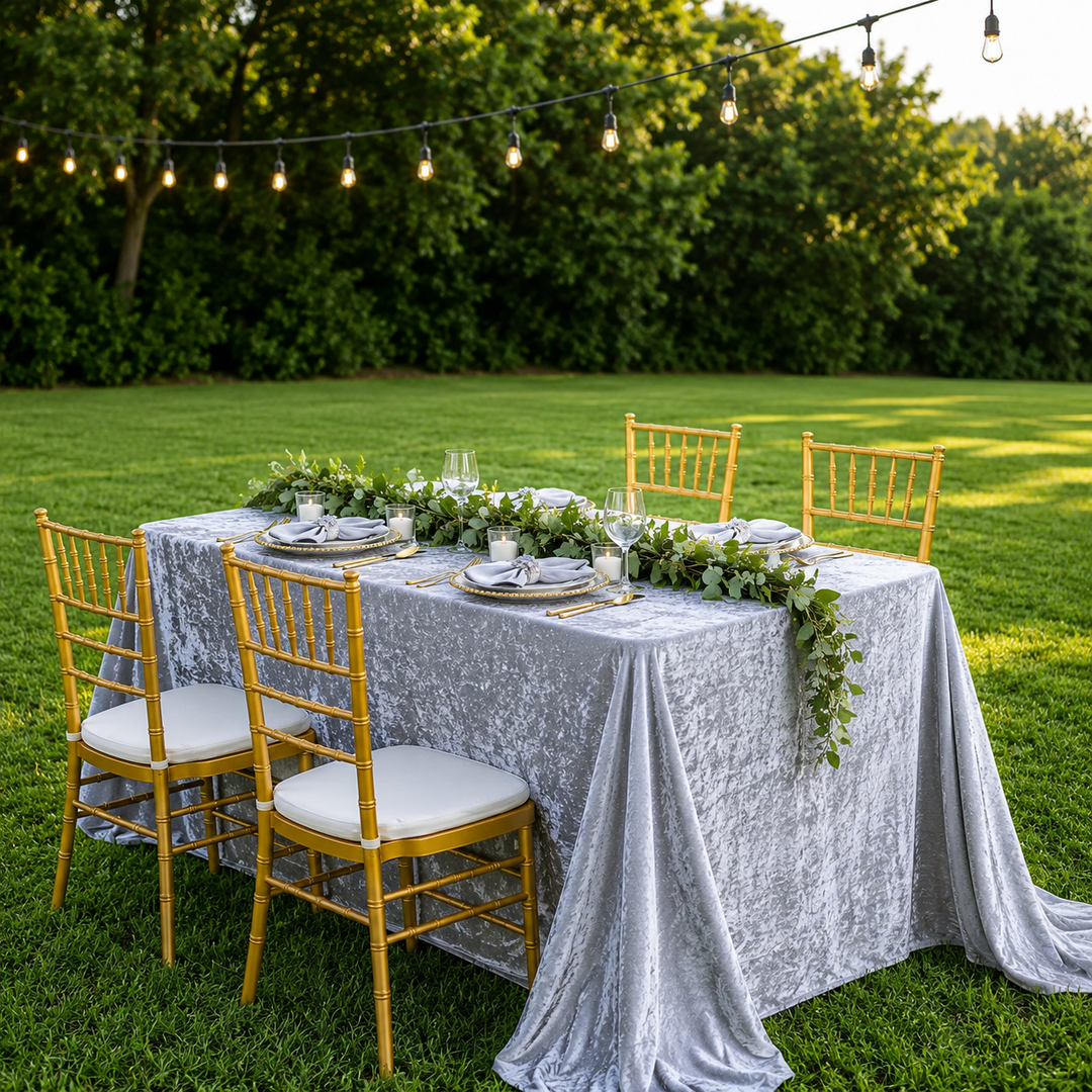 90"x132" Seamless Rectangular Ice Crushed Velvet (200 GSM) Tablecloth - Silver (1pc)