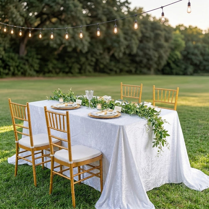 90"x132" Seamless Rectangular Ice Crushed Velvet (200 GSM) Tablecloth - White (1pc)