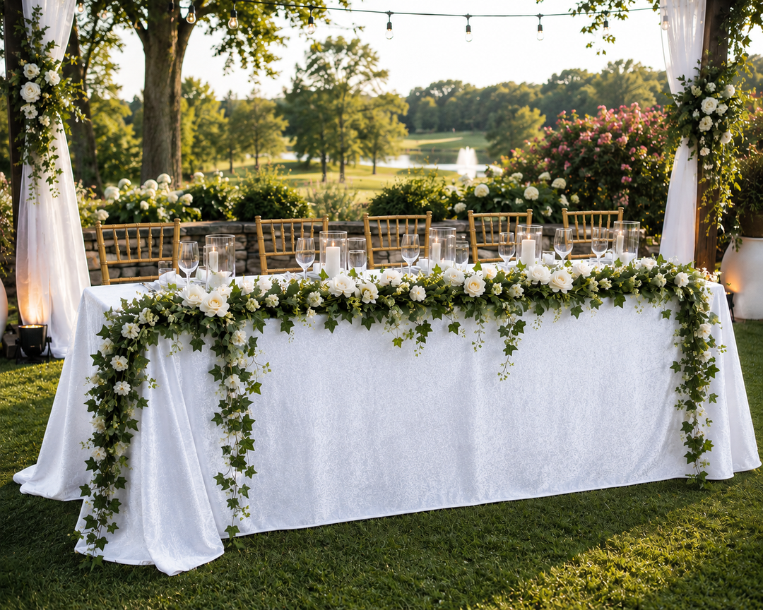 90"x132" Seamless Rectangular Ice Crushed Velvet (200 GSM) Tablecloth - White (1pc)