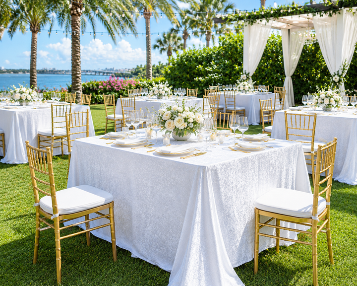 90"x132" Seamless Rectangular Ice Crushed Velvet (200 GSM) Tablecloth - White (1pc)