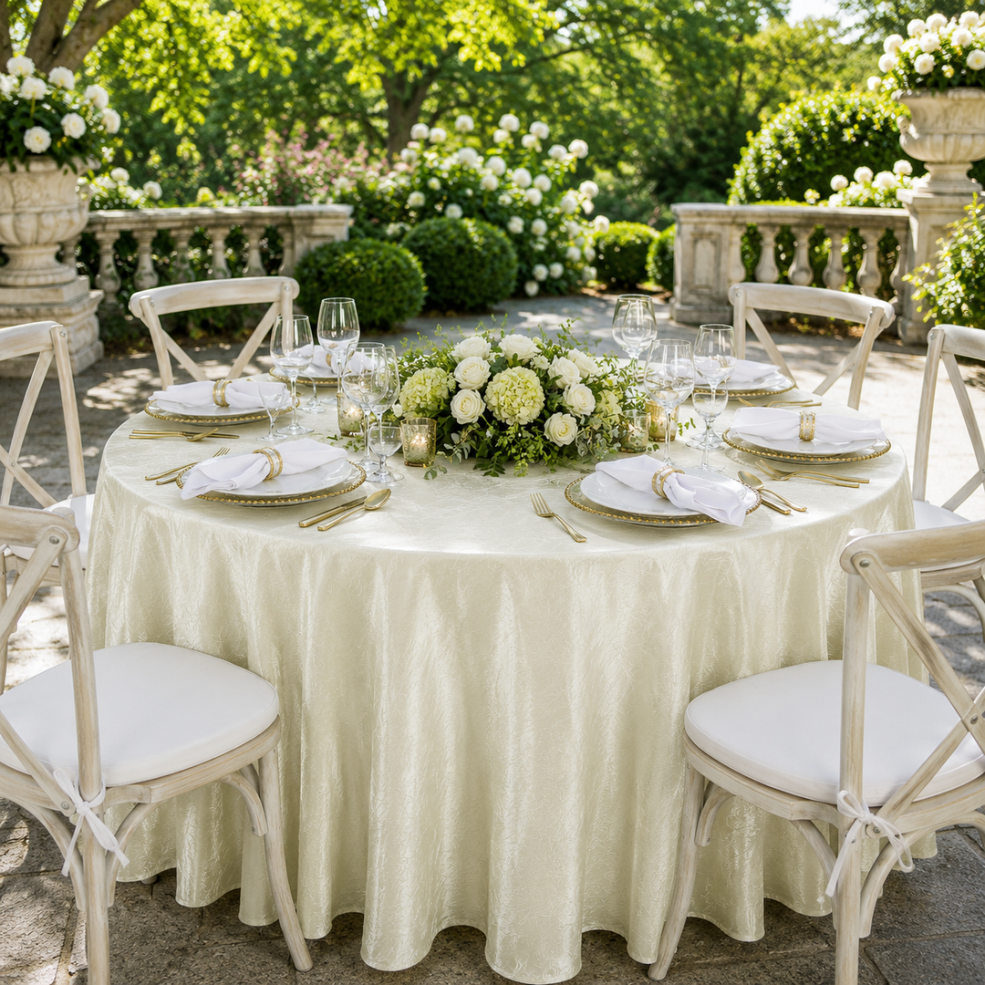 Nappe ronde en taffetas écrasé de 132 po - Ivoire (1 pièce)