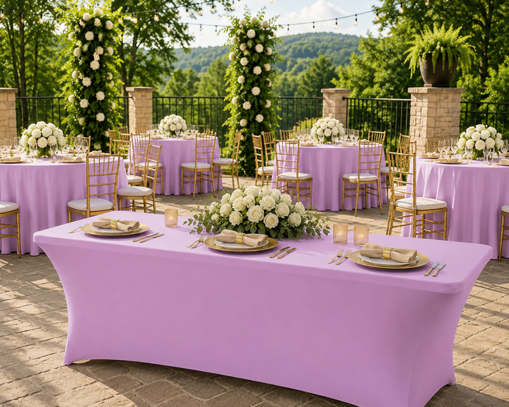 Cubierta de mesa rectangular de spandex (220 GSM) de 6 pies - Lavanda (1 pieza)
