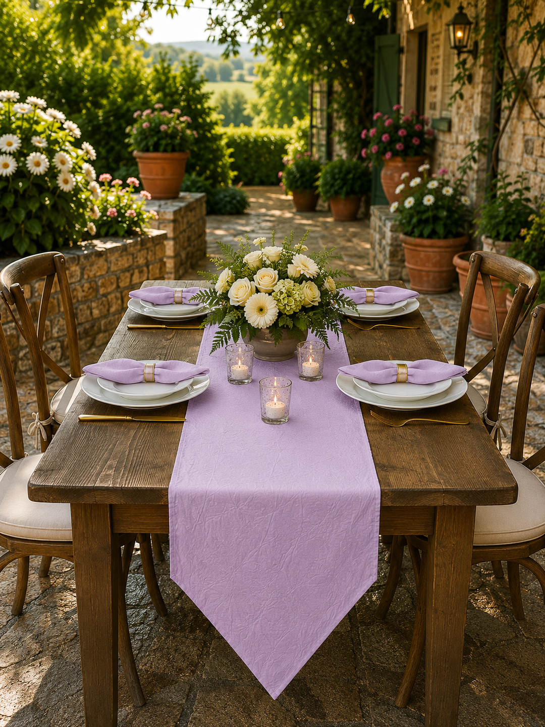 Chemin de table en taffetas écrasé 13"x108" - Lavande (1pc)