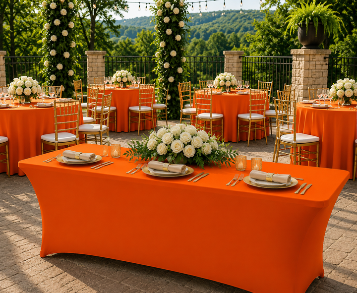 Cubierta de mesa rectangular de spandex (220 GSM) de 8 pies - Naranja (1 pieza)
