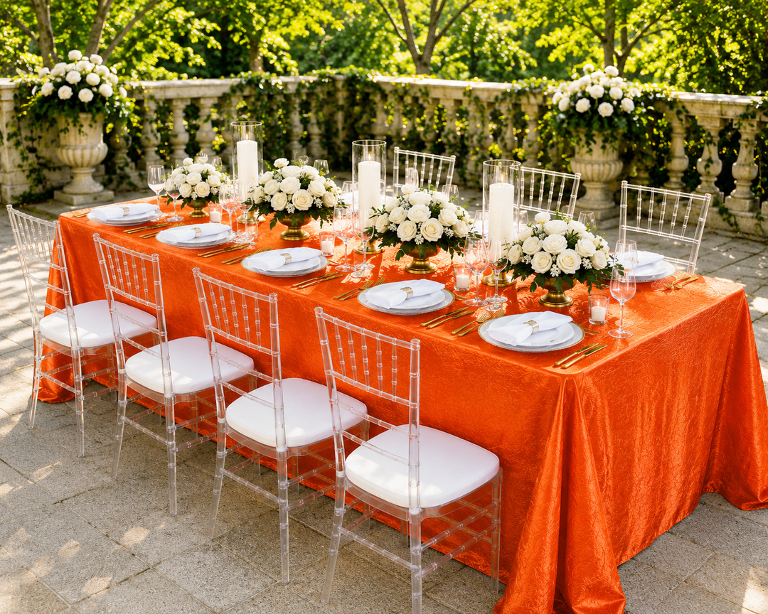 Mantel rectangular de tafetán triturado sin costuras de 90 "x 132" - naranja (1 unidad)
