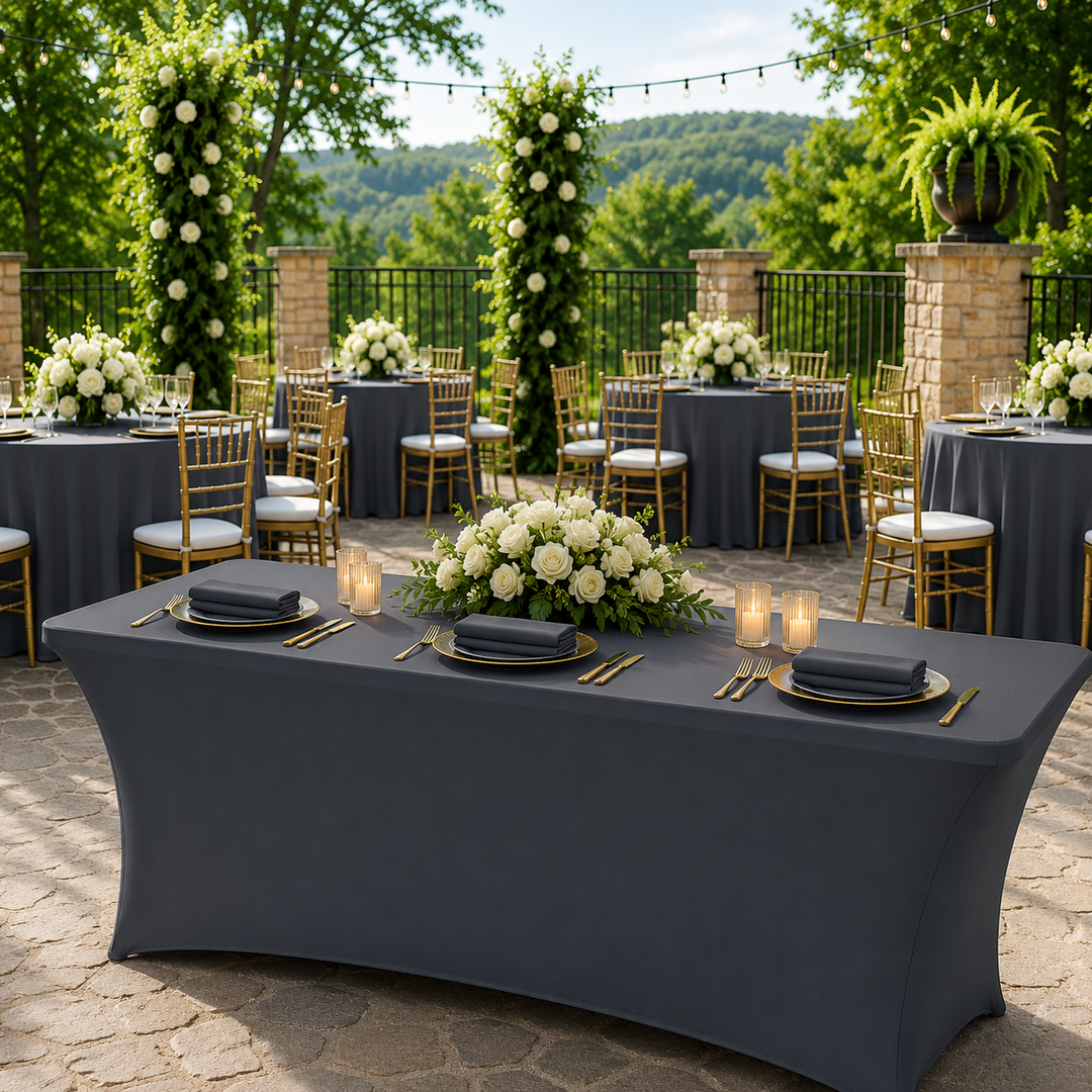 5 Ft Rectangular Spandex Table Cover - Pewter/Charcoal (1pc)