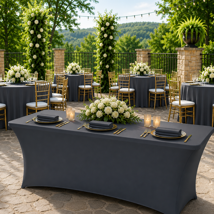 5 Ft Rectangular Spandex Table Cover - Pewter/Charcoal (1pc)