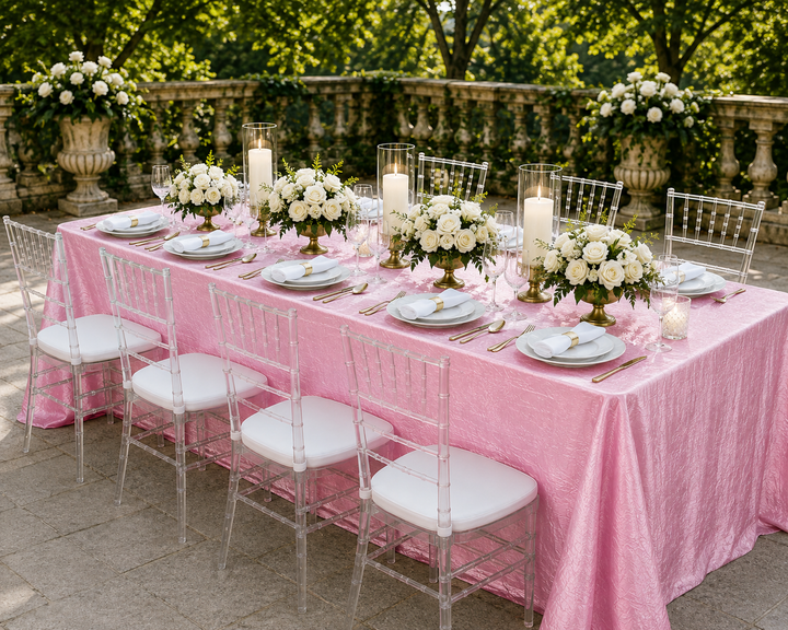 Mantel de tafetán triturado sin costuras rectangular de 90 "x 132" - rosa (1 unidad)