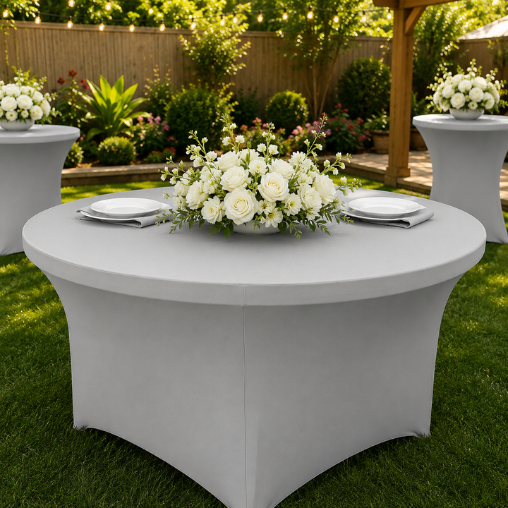 6 Ft Round Spandex Table Cover - Platinum/Light Silver (1pc)