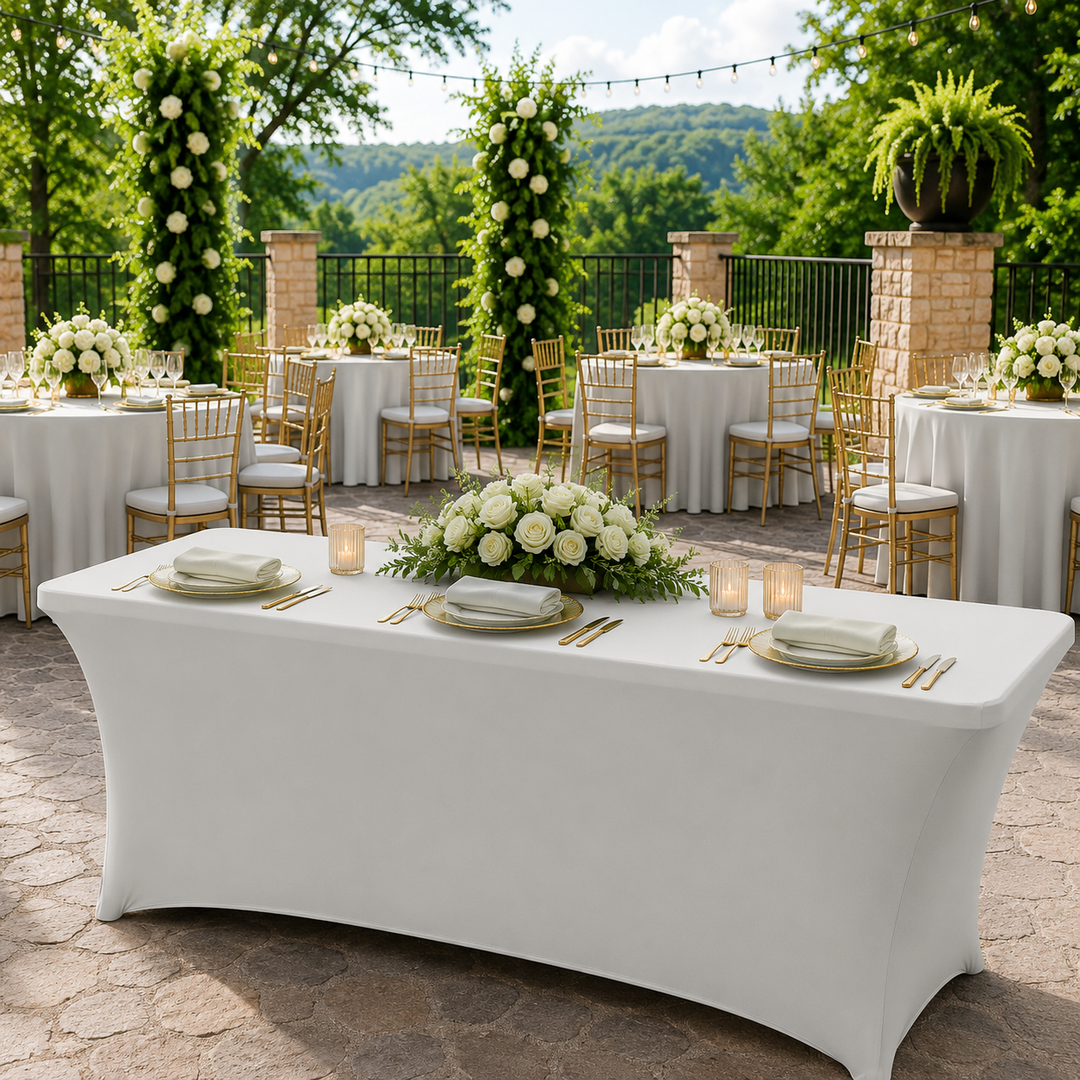 6 Ft Rectangular Spandex Table Cover - Platinum/Light Silver (1pc)