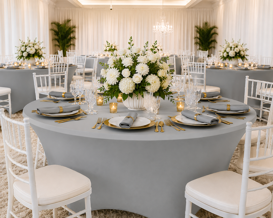 6 Ft Round Spandex Table Cover - Platinum/Light Silver (1pc)